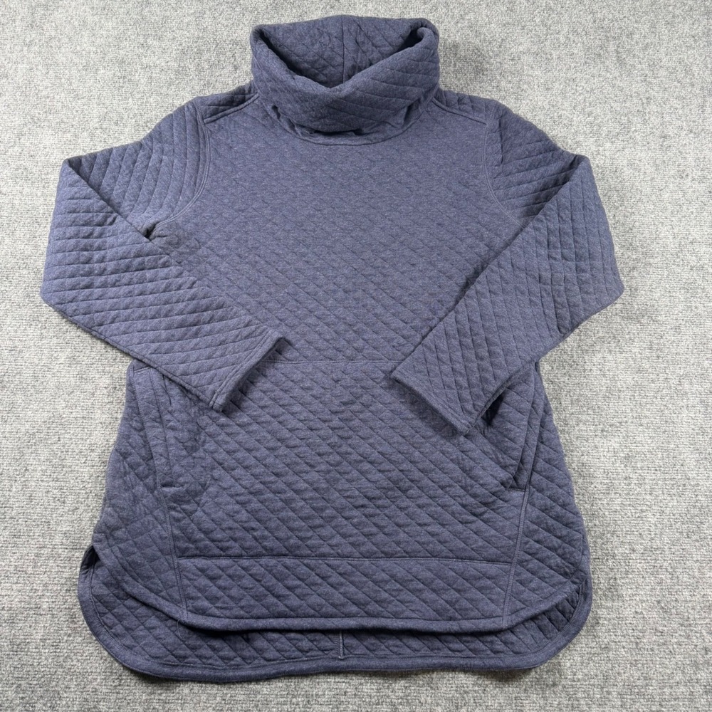 Duluth Trading Co Quilted Sweatshirt Tunic Women XL Blue 83829 Cowl Neck Top